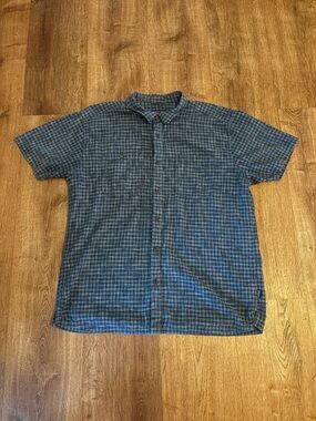 Patagonia Back Step Men's XL Blue Plaid Short Sleeve Button Down Shirt Hemp